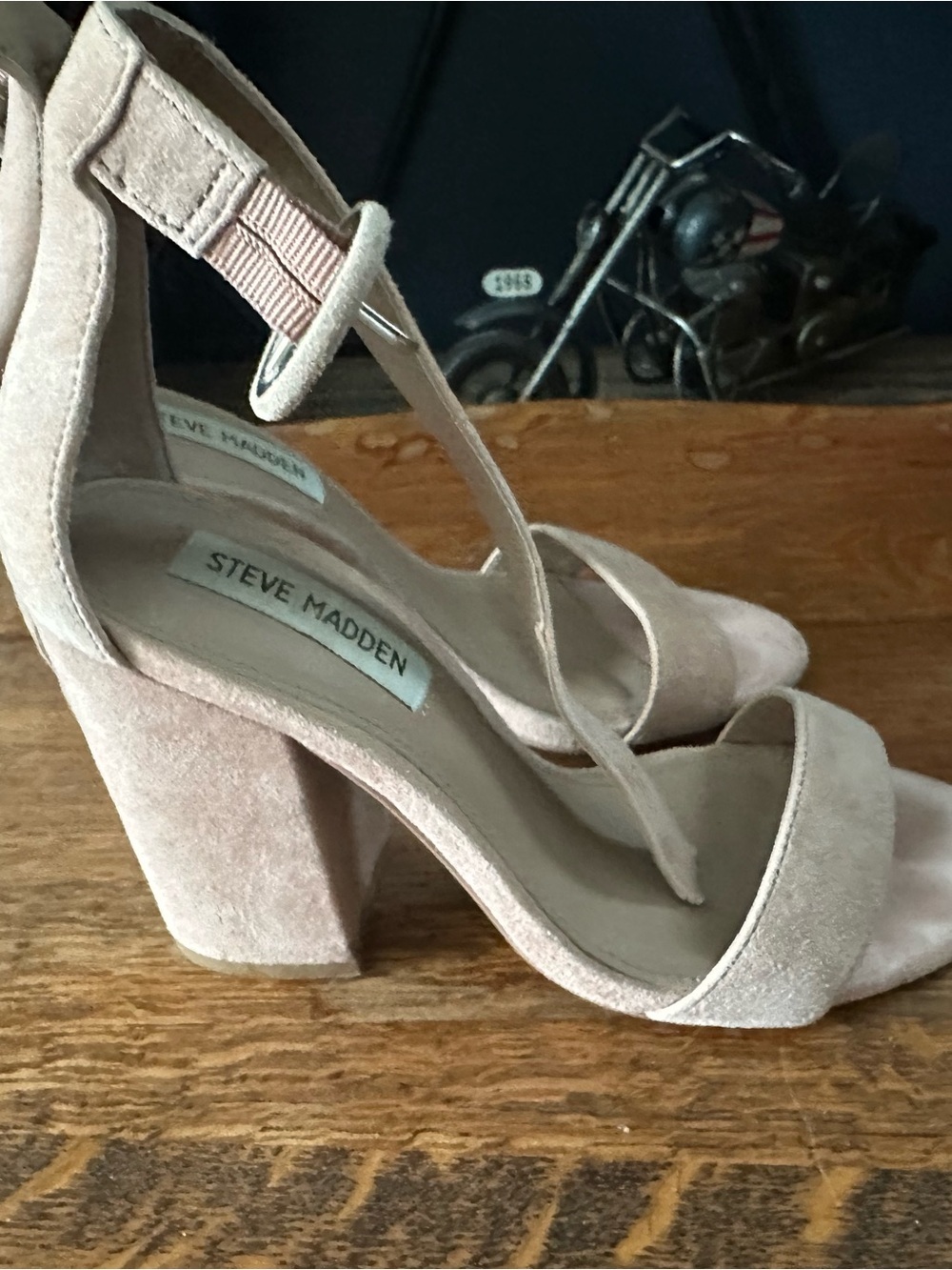 Steve Madden Blush Nude Suede Ankle Strap Block Heels - Picture 6 of 8